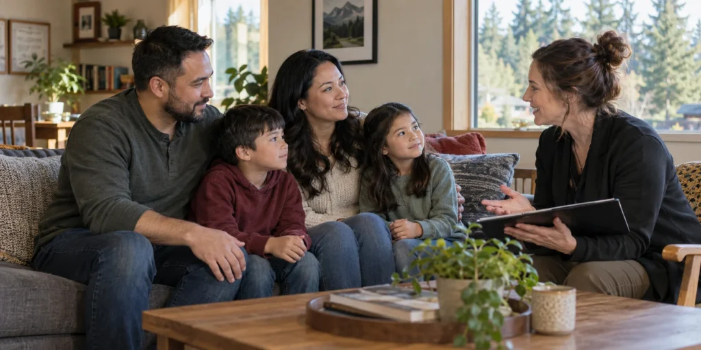 A family learning about home safety and emergency preparedness